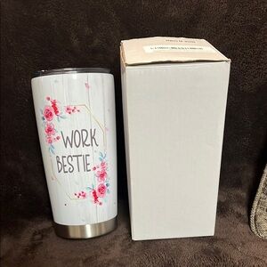 Work Bestie Floral Stainless Tumbler - White with Pink Flowers